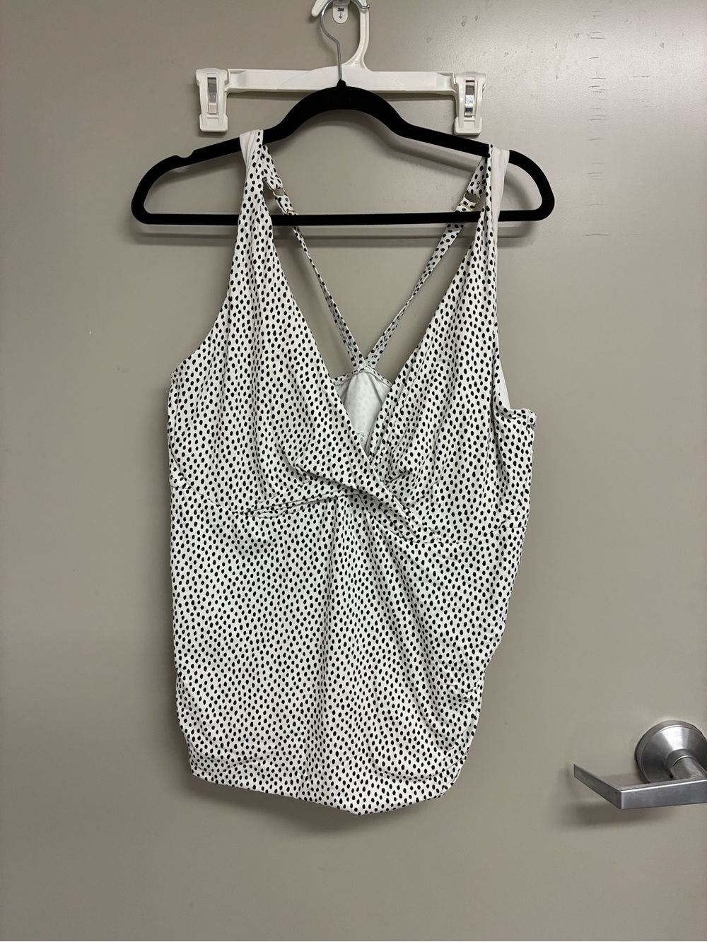 Women’s White Polka Dot Swim Tankini Top
